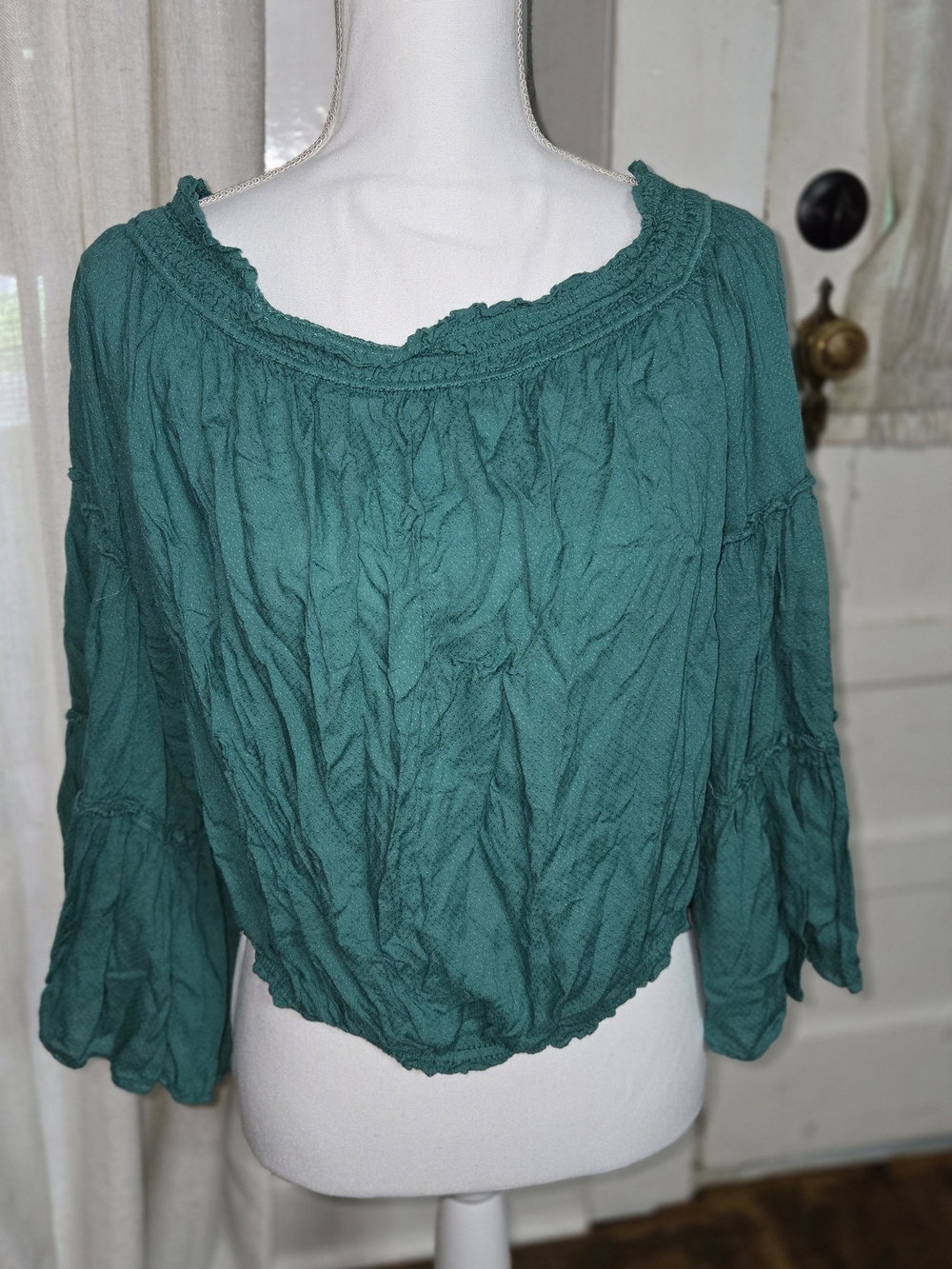 Free People Teal Green Boho Peasant Top